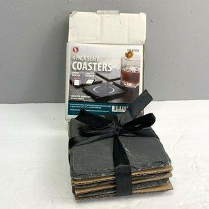 Slate Coasters NIB 4 Pack Black Thick Bar Man Cave Square New in Box